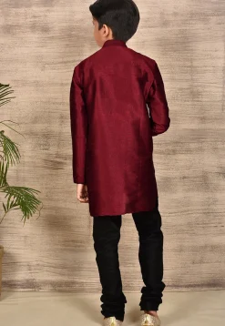 Solid Color Dupion Silk Kurta Set in Maroon