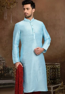 Solid Color Dupion Silk Kurta in Light Blue