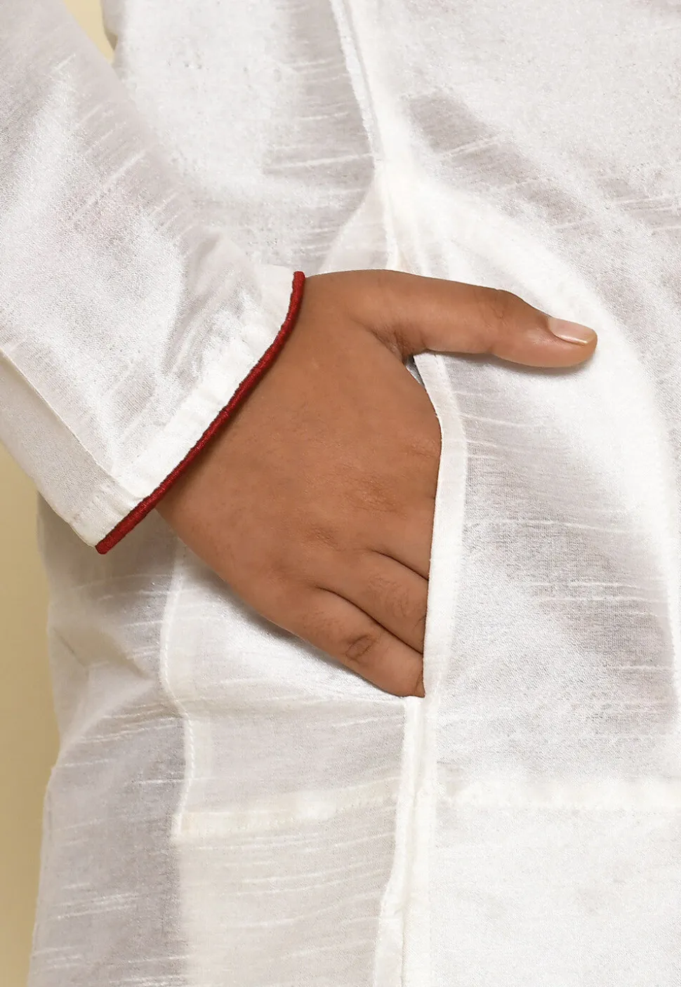 Solid Color Dupion Silk Kurta Set in White