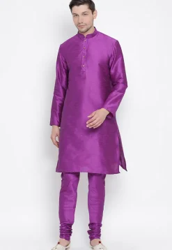Solid Color Dupion Silk Kurta Set in Purple