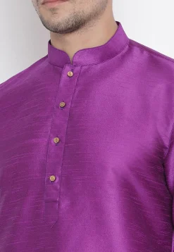 Solid Color Dupion Silk Kurta Set in Purple