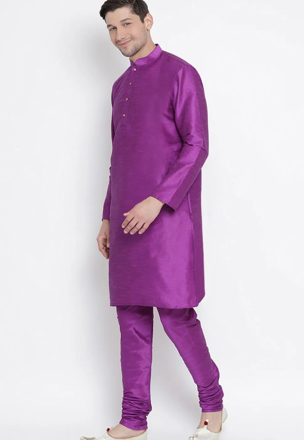 Solid Color Dupion Silk Kurta Set in Purple