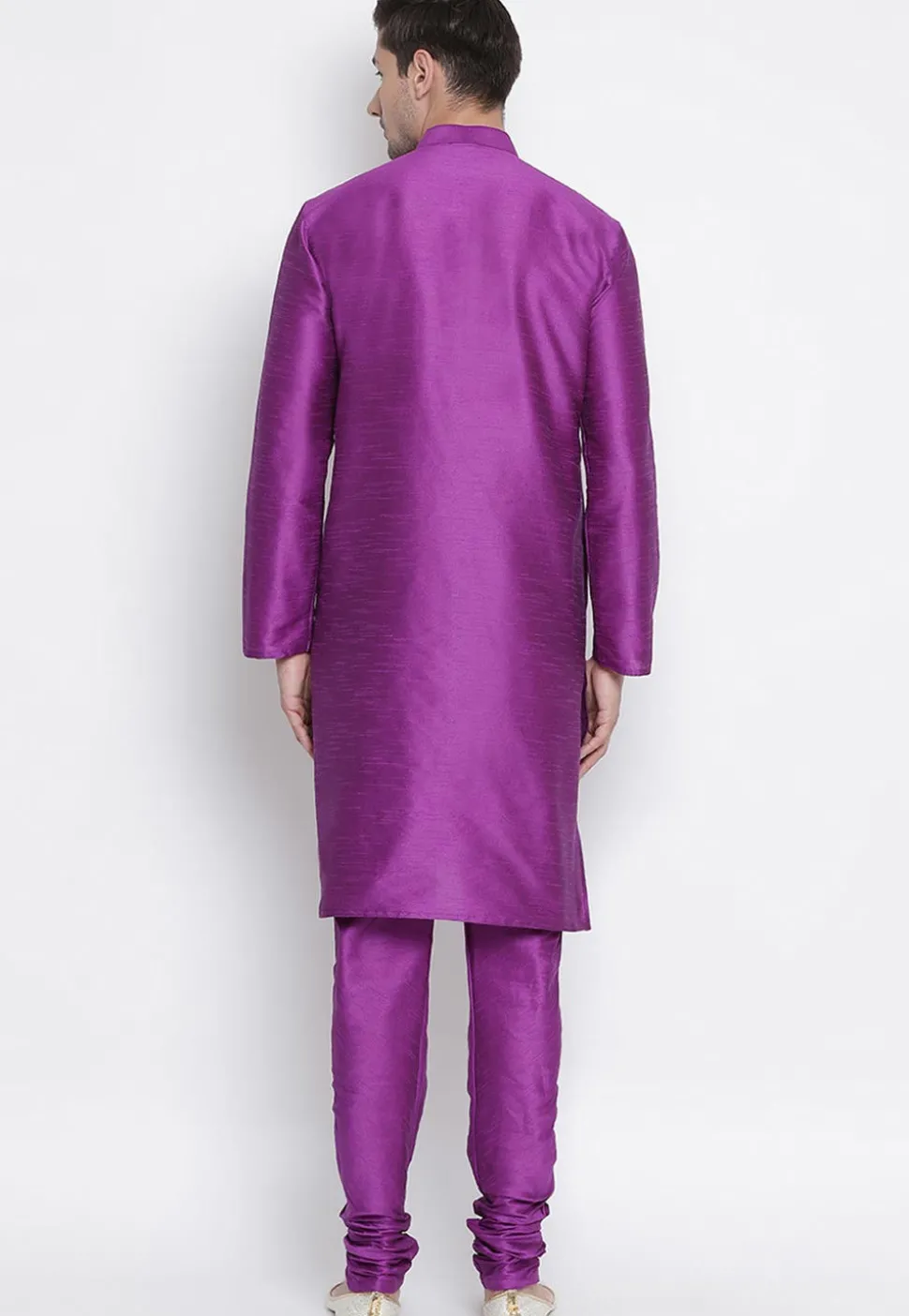 Solid Color Dupion Silk Kurta Set in Purple