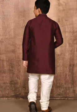Solid Color Dupion Silk Kurta Set in Maroon