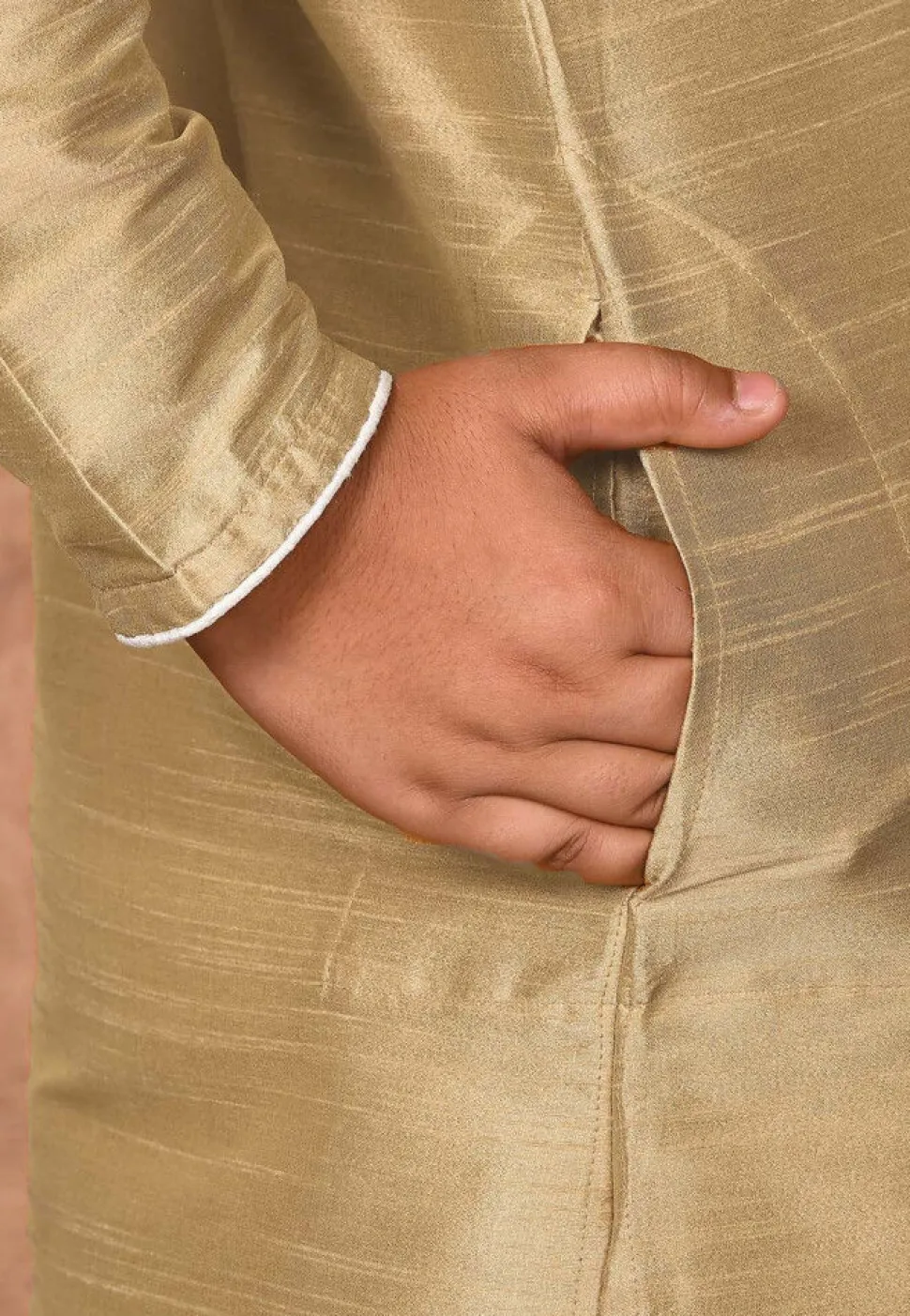Solid Color Dupion Silk Kurta Set in Dark Beige