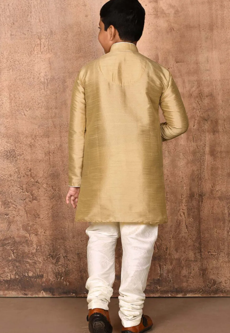 Solid Color Dupion Silk Kurta Set in Dark Beige