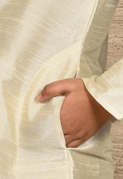 Solid Color Dupion Silk Kurta Set in Light Beige