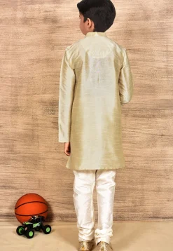 Solid Color Dupion Silk Kurta Set in Light Beige