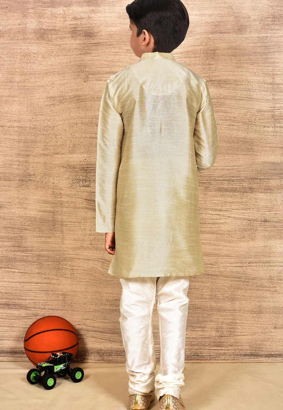 Solid Color Dupion Silk Kurta Set in Light Beige