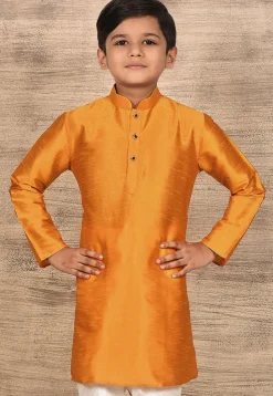 Solid Color Dupion Silk Kurta in Mustard
