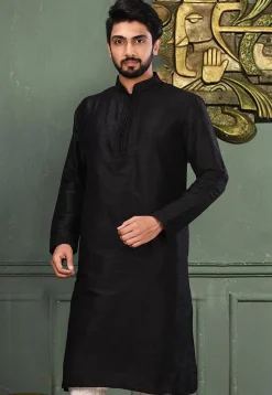 Solid Color Dupion Silk Kurta in Black