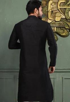 Solid Color Dupion Silk Kurta in Black