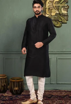Solid Color Dupion Silk Kurta in Black