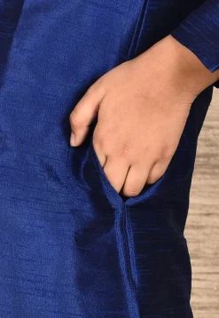 Solid Color Dupion Silk Kurta Set in Navy Blue