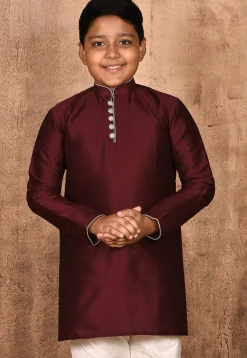 Solid Color Dupion Silk Kurta in Maroon