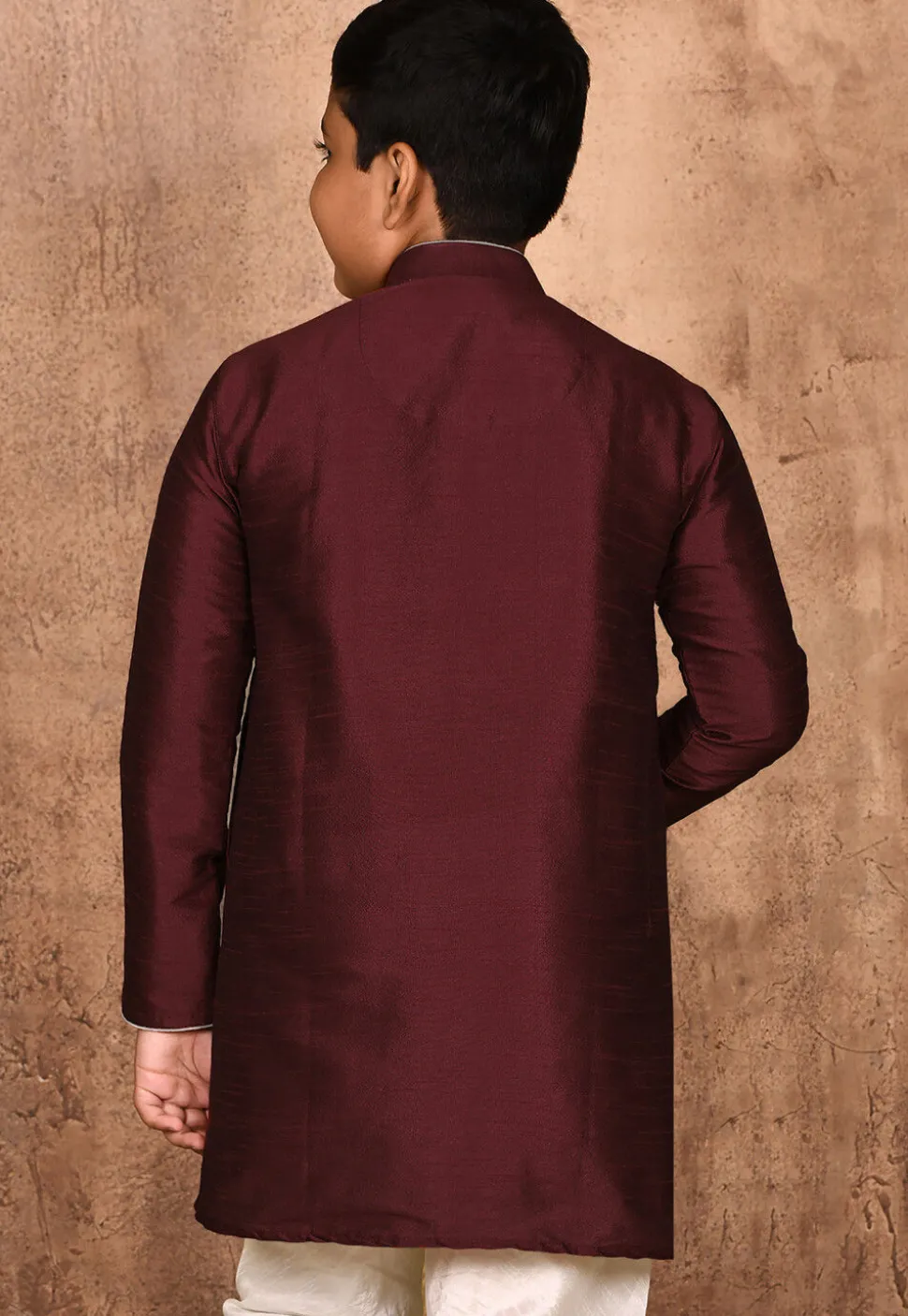 Solid Color Dupion Silk Kurta in Maroon