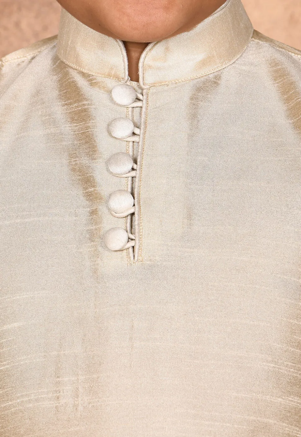 Solid Color Dupion Silk Kurta Set in Light Beige