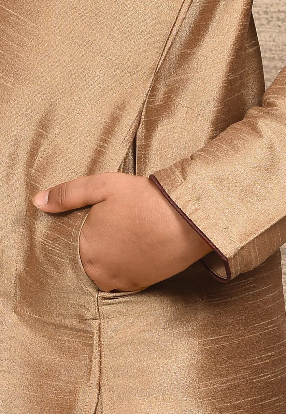 Solid Color Dupion Silk Kurta Set in Beige