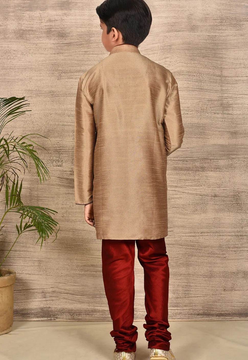 Solid Color Dupion Silk Kurta Set in Beige