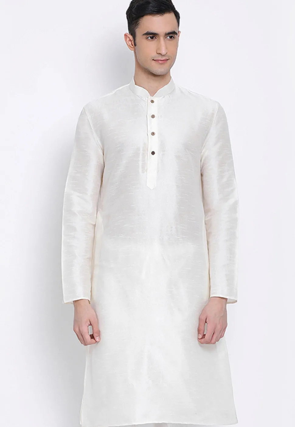 Solid Color Dupion Silk Kurta in Off White