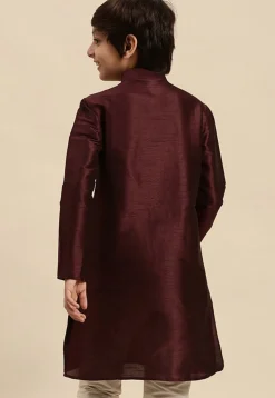 Solid Color Dupion Silk Kurta Pyjama Set in Wine