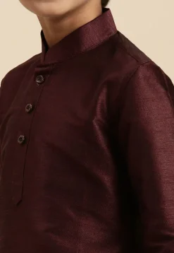 Solid Color Dupion Silk Kurta Pyjama Set in Wine