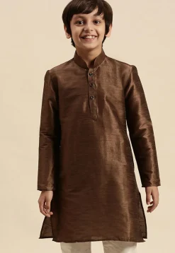 Solid Color Dupion Silk Kurta in Brown