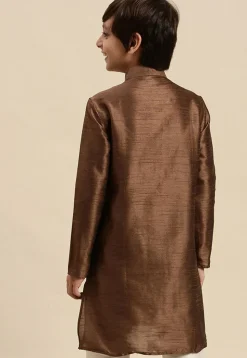 Solid Color Dupion Silk Kurta in Brown