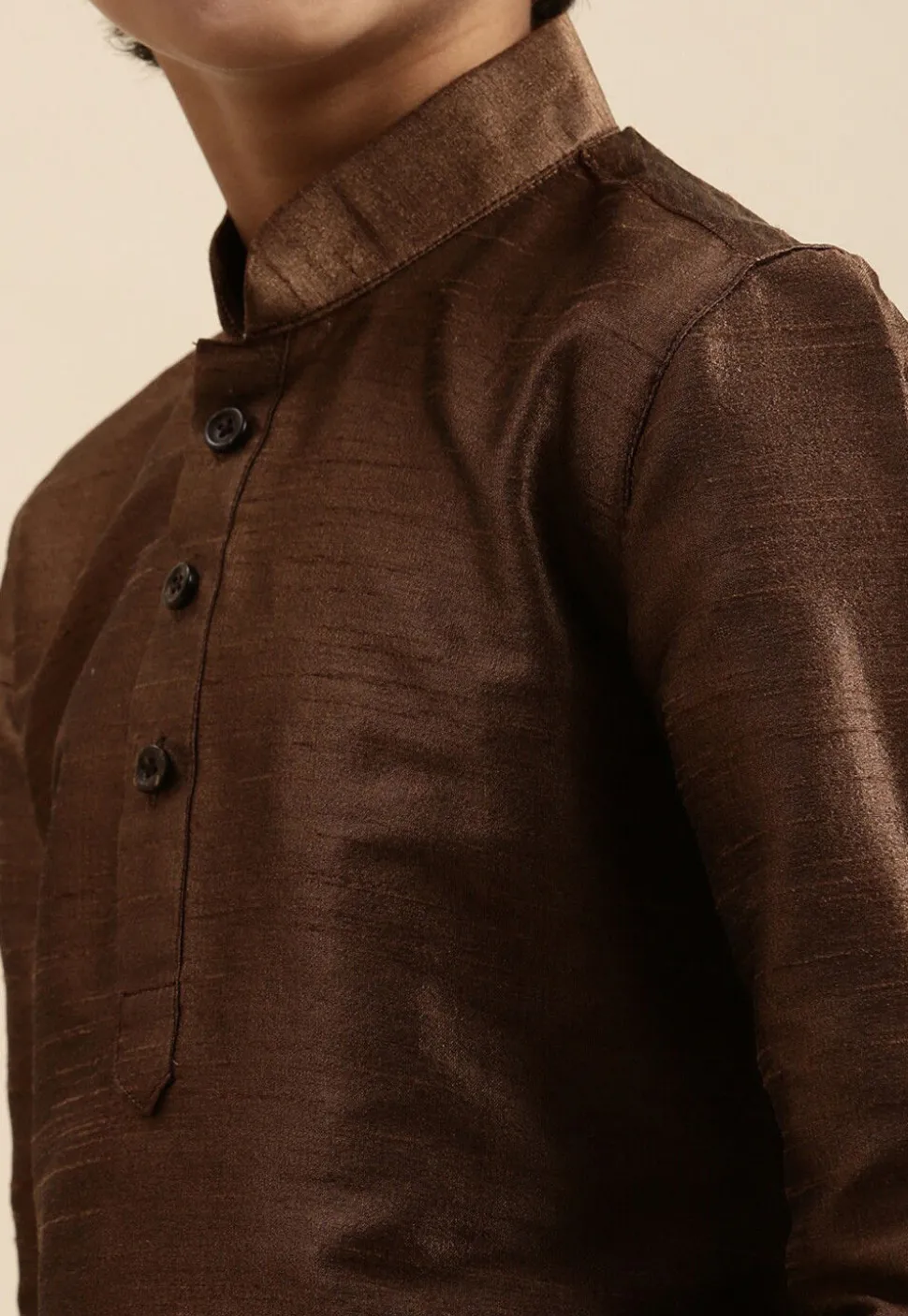 Solid Color Dupion Silk Kurta in Brown