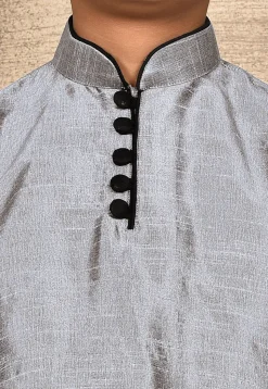 Solid Color Dupion Silk Kurta Set in Grey