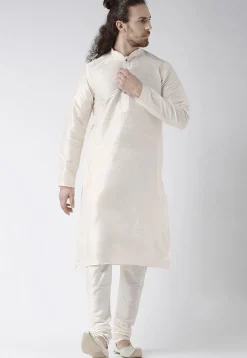 Solid Color Dupion Silk Kurta in Off White