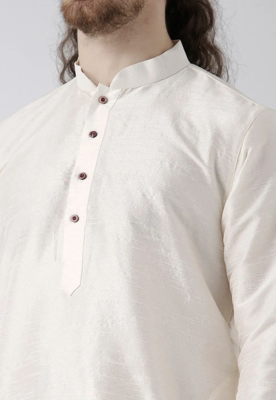 Solid Color Dupion Silk Kurta in Off White