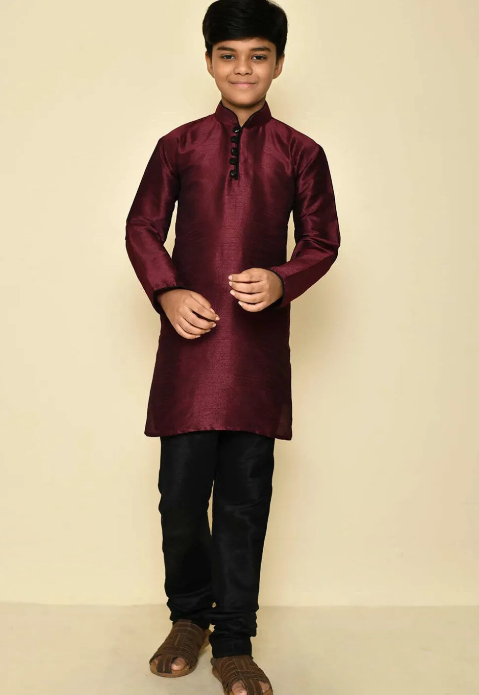 Solid Color Dupion Silk Kurta Set in Maroon