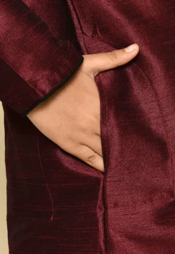 Solid Color Dupion Silk Kurta Set in Maroon
