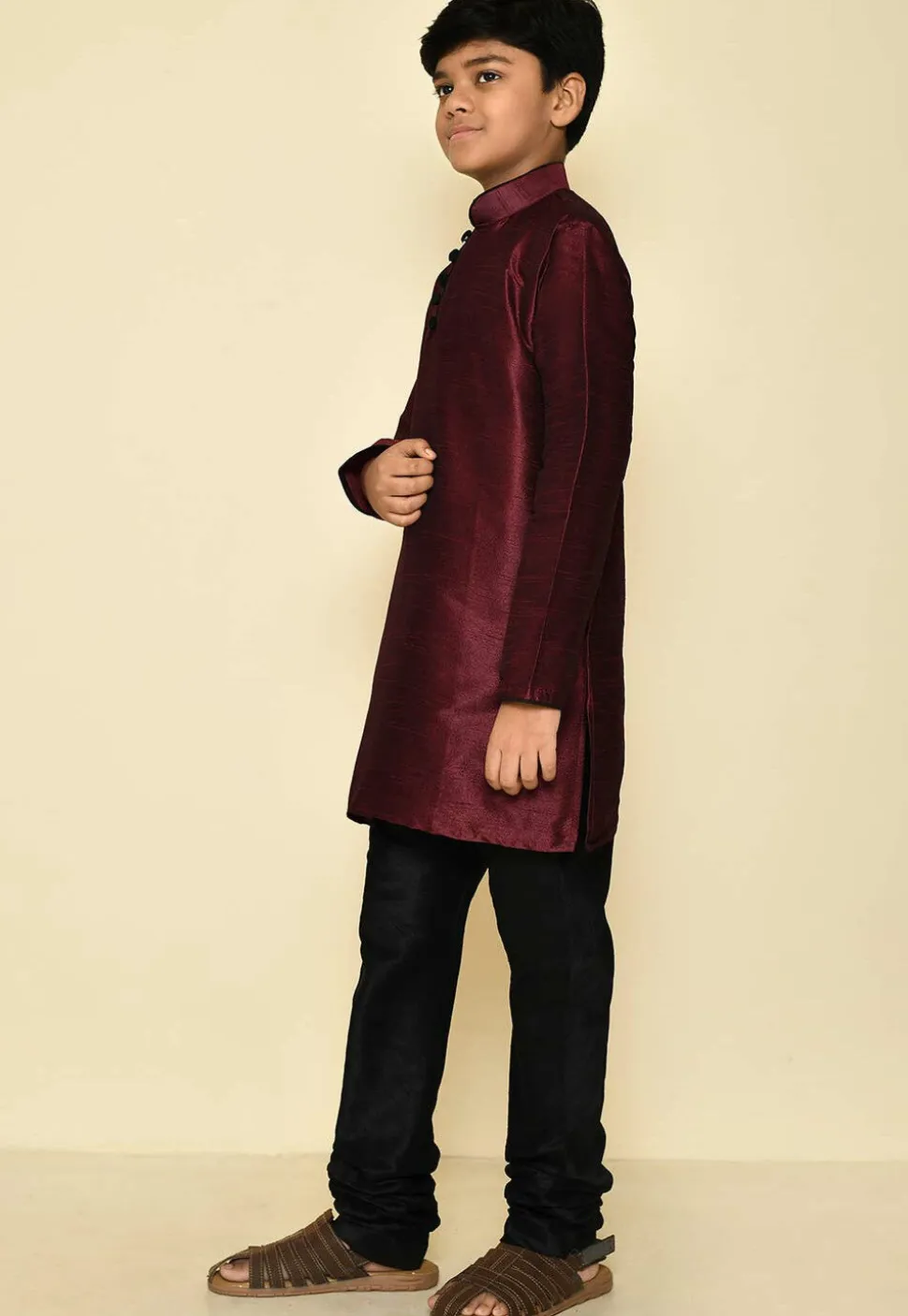 Solid Color Dupion Silk Kurta Set in Maroon