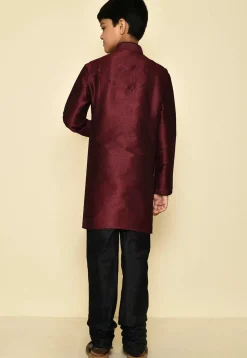 Solid Color Dupion Silk Kurta Set in Maroon