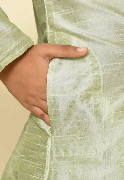 Solid Color Dupion Silk Kurta Set in Pastel Green
