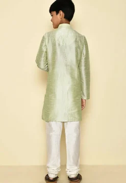 Solid Color Dupion Silk Kurta Set in Pastel Green