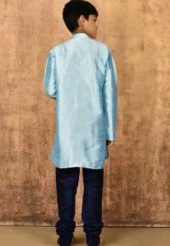 Solid Color Dupion Silk Kurta Set in Light Blue