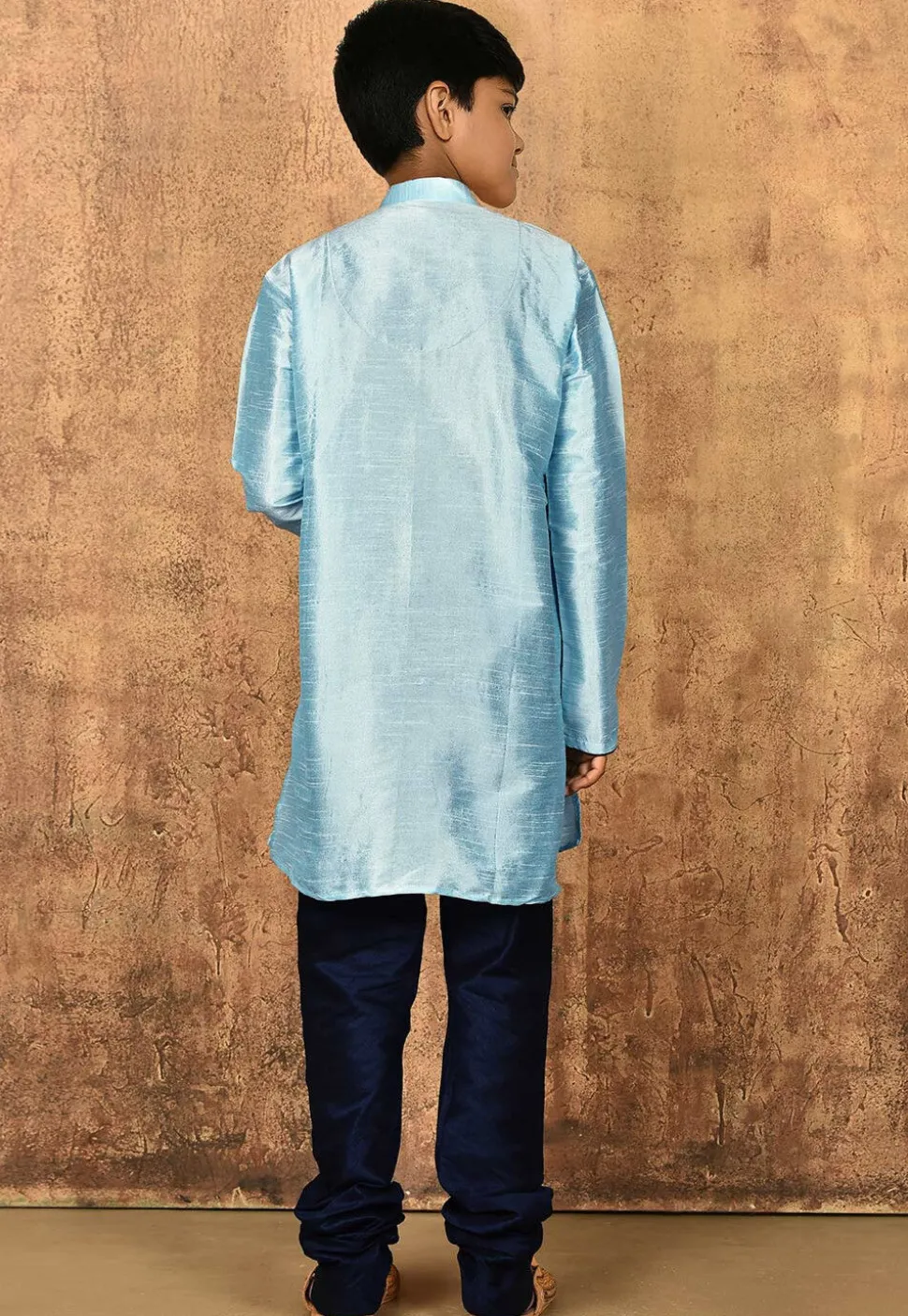 Solid Color Dupion Silk Kurta Set in Light Blue