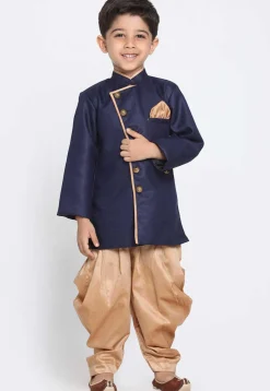 Solid Color Dupion Silk Kurta Set in Navy Blue