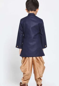 Solid Color Dupion Silk Kurta Set in Navy Blue