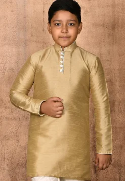 Solid Color Dupion Silk Kurta in Dark Beige