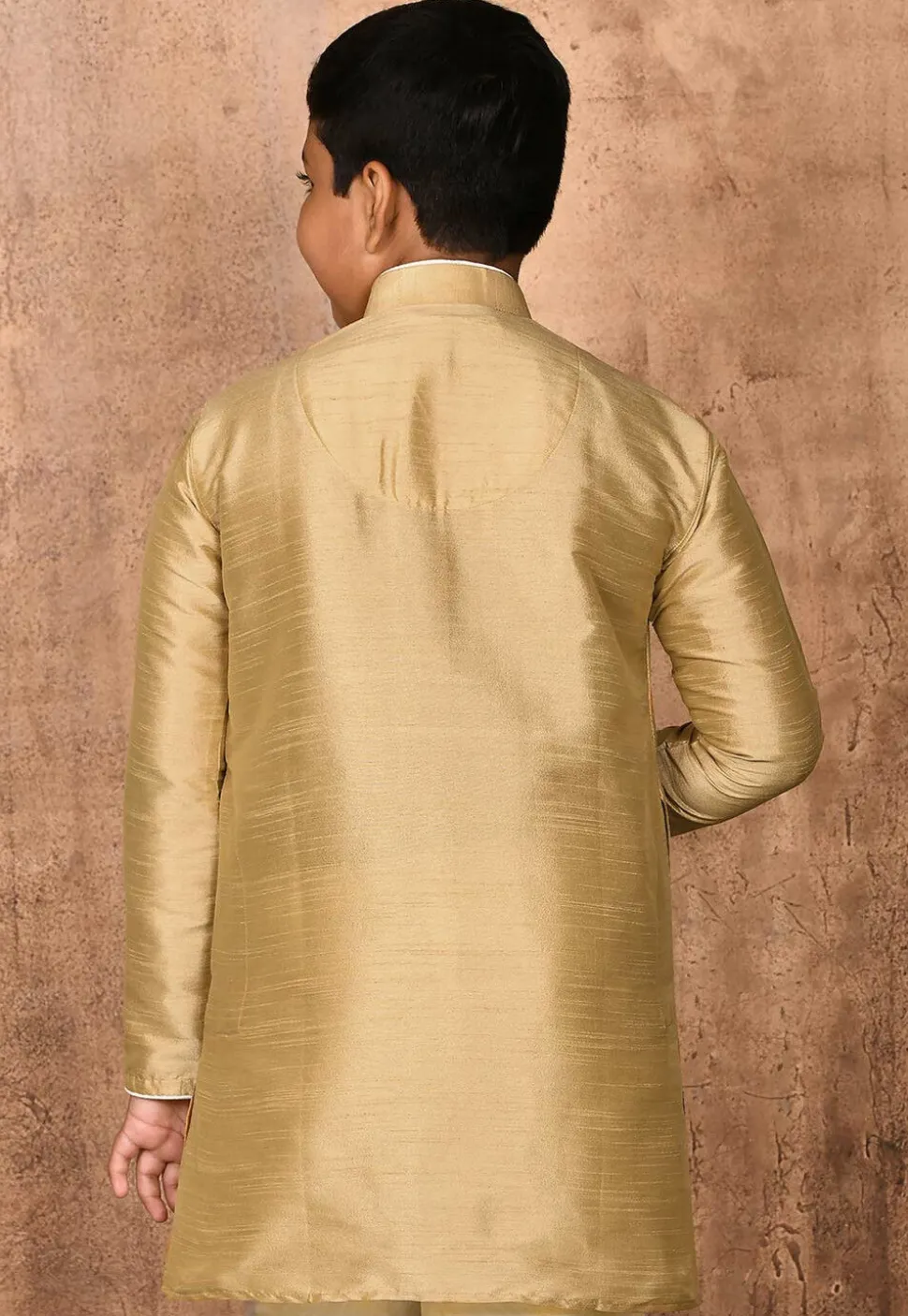 Solid Color Dupion Silk Kurta in Dark Beige