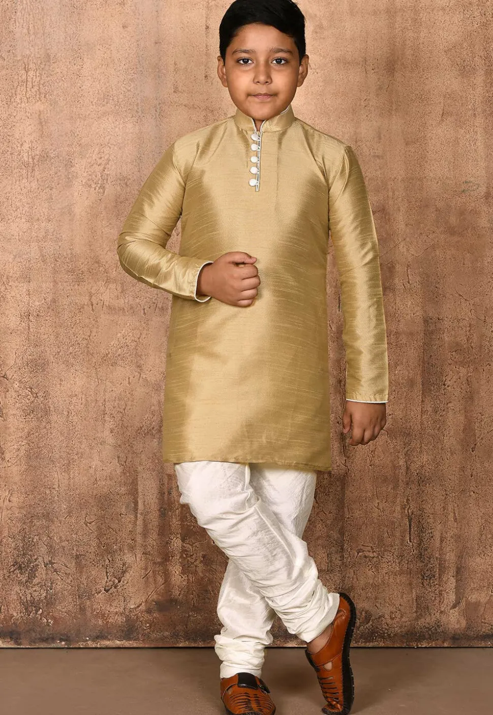 Solid Color Dupion Silk Kurta in Dark Beige
