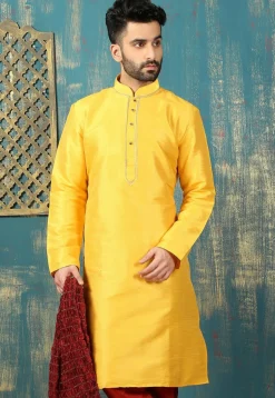 Solid Color Dupion Silk Kurta in Yellow