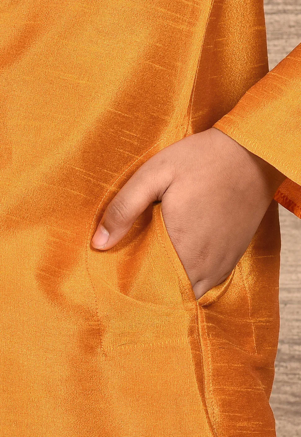 Solid Color Dupion Silk Kurta Set in Mustard