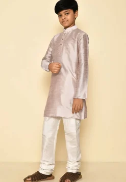 Solid Color Dupion Silk Kurta Set in Pastel Brown