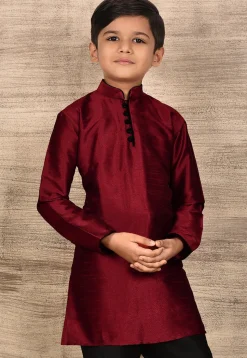 Solid Color Dupion Silk Kurta in Maroon