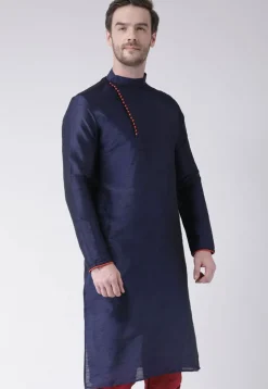 Solid Color Dupion Silk Kurta in Navy Blue